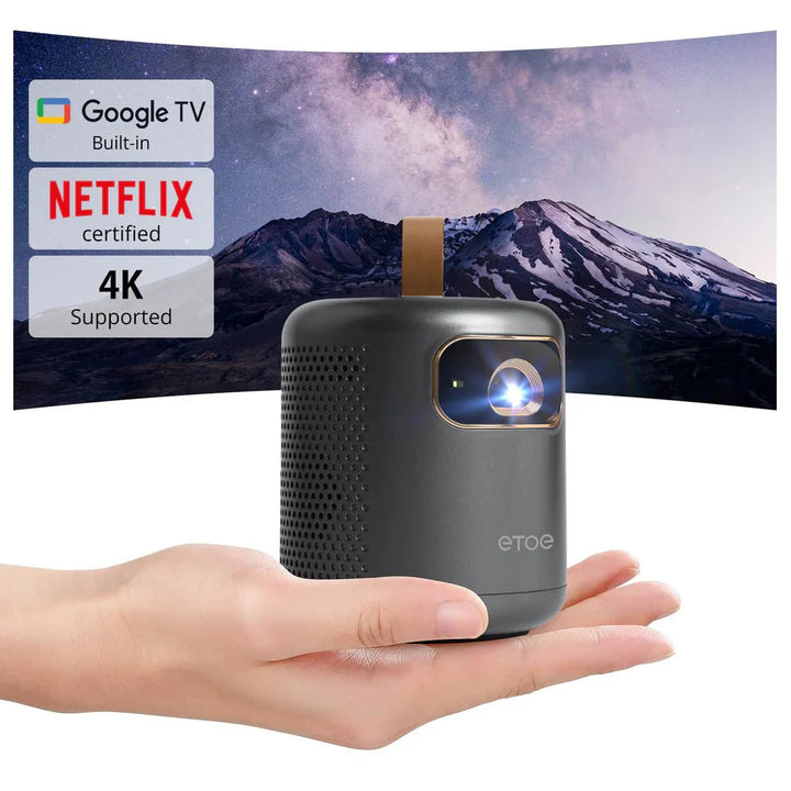ETOE Whale DPL Portable 4K Google TV Projector (Netflix Official) – 500 ANSI Lumens, Native Full HD 1080P, 2.5H Built - in Battery, Ultra Short Throw Projection, Black - ETOE Projector